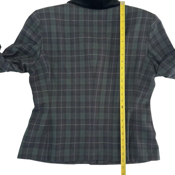 Jones New York Blazer Women’s 14 Plaid Green Black Velvet Collar Vintage - Picture 5 of 8